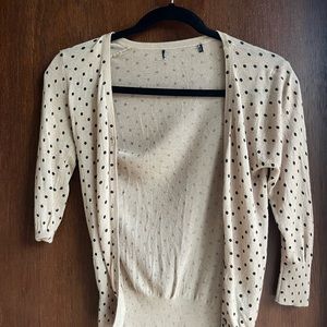 zara beige/taupe black polka dot cardigan